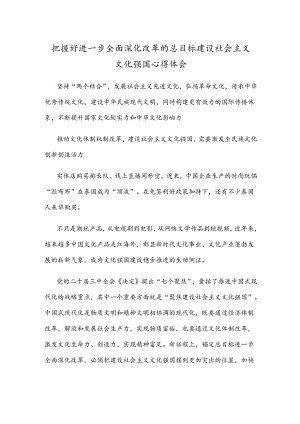 把握好进一步全面深化改革的总目标建设社会主义文化强国心得体会.docx