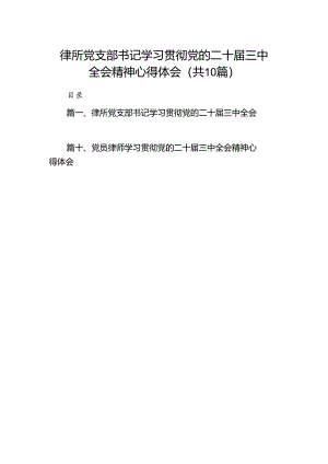 （10篇）律所党支部书记学习贯彻党的二十届三中全会精神心得体会（精选）.docx