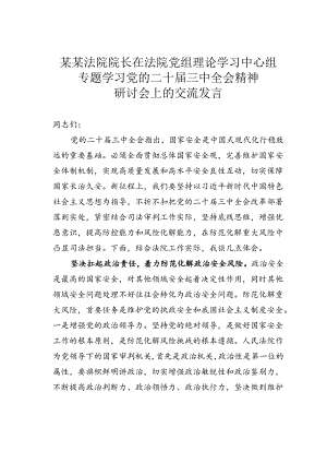 某某法院院长在法院党组理论学习中心组专题学习党的二十届三中全会精神研讨会上的交流发言.docx