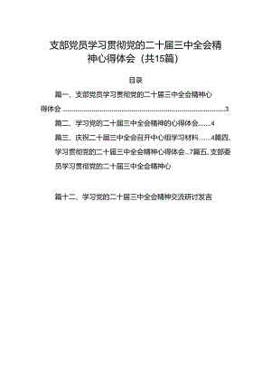 （15篇）支部党员学习贯彻党的二十届三中全会精神心得体会范文.docx