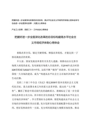 2024年把握好进一步全面深化改革的总目标构建高水平社会主义市场经济体制心得体会.docx