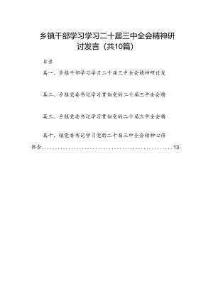 （10篇）乡镇干部学习学习二十届三中全会精神研讨发言（精选）.docx