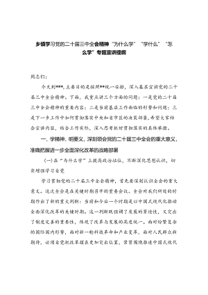 乡镇学习党的二十届三中全会精神“为什么学”“学什么”“怎么学”专题宣讲提纲.docx