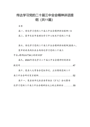 （11篇）传达学习党的二十届三中全会精神讲话提纲汇编.docx