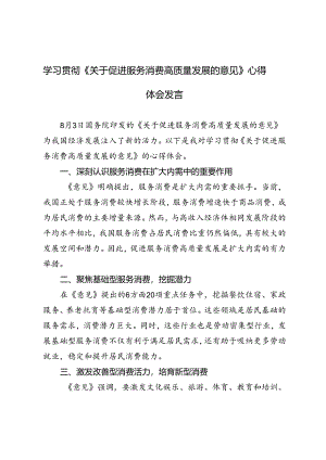 2篇 学习贯彻《关于促进服务消费高质量发展的意见》心得体会发言.docx
