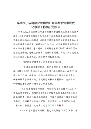 某镇关于以网格化管理提升基层治理现代化水平工作情况的报告.docx