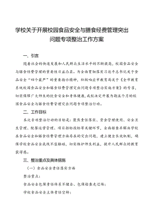 2024年学校校园食品安全与膳食经费管理突出问题专项整治工作方案(9篇).docx