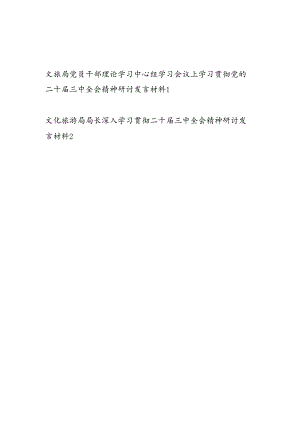 文旅局党员干部局长学习贯彻党的二十届三中全会精神研讨发言材料2篇（含理论学习中心组学习会议上）.docx