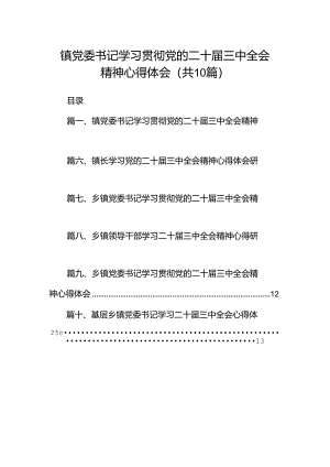 （10篇）镇党委书记学习贯彻党的二十届三中全会精神心得体会（最新版）.docx