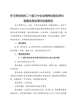 学习贯彻党的二十届三中全会精神自查反馈问题整改落实情况自查报告.docx