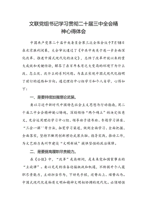 文联党组书记学习贯彻二十届三中全会精神心得体会.docx