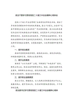 政法干警学习贯彻党的二十届三中全会精神心得体会8篇（精选版）.docx