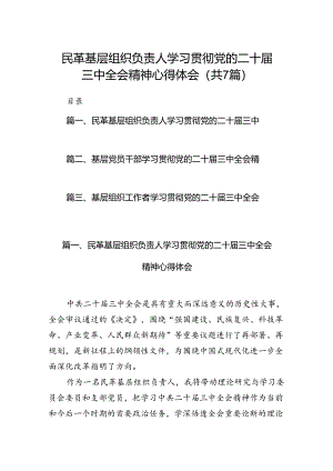 民革基层组织负责人学习贯彻党的二十届三中全会精神心得体会7篇（精选版）.docx