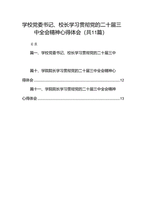 （11篇）学校党委书记、校长学习贯彻党的二十届三中全会精神心得体会范文.docx