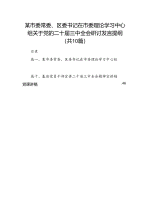 某市委常委、区委书记在市委理论学习中心组关于党的二十届三中全会研讨发言提纲10篇（详细版）.docx