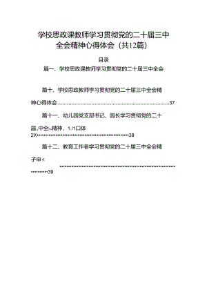 （12篇）学校思政课教师学习贯彻党的二十届三中全会精神心得体会范文.docx