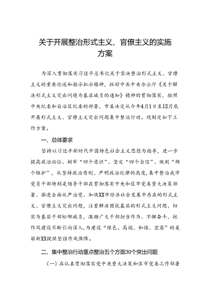 四篇关于开展形式主义、官僚主义突出问题集中整治行动实施方案.docx