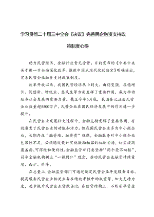 学习2024年二十届三中全会《决议》完善民企融资支持政策制度心得体会.docx
