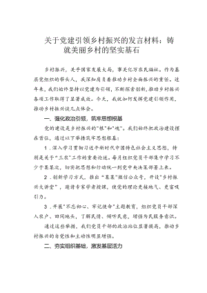 关于党建引领乡村振兴的发言材料：铸就美丽乡村的坚实基石.docx