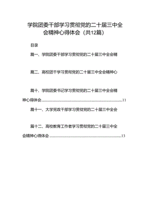 学院团委干部学习贯彻党的二十届三中全会精神心得体会12篇（精选）.docx