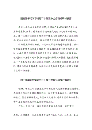 团支部书记学习党的二十届三中全会精神研讨发言8篇（最新版）.docx
