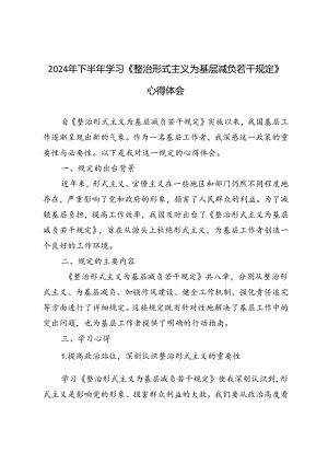 2024年下半年学习《整治形式主义为基层减负若干规定》心得体会.docx