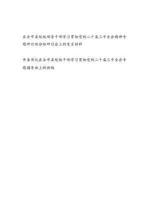 在全市县处级领导干部学习贯彻党的二十届三中全会精神专题研讨班分组研讨会上的发言材料和宣讲报告党课讲稿.docx