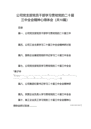 （10篇）公司党支部党员干部学习贯彻党的二十届三中全会精神心得体会集合.docx