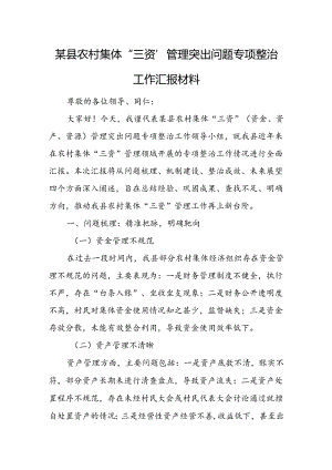 某县农村集体“三资”管理突出问题专项整治工作汇报材料.docx