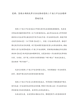 党课：坚持正确的改革方法论推动党的二十届三中全会精神落地见效.docx