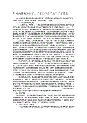局机关党委2024年上半年工作总结及下半年计划.docx
