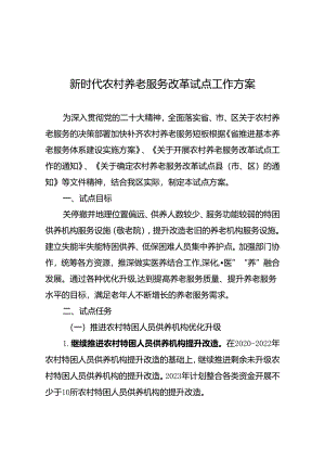 新时代农村养老服务改革试点工作方案.docx