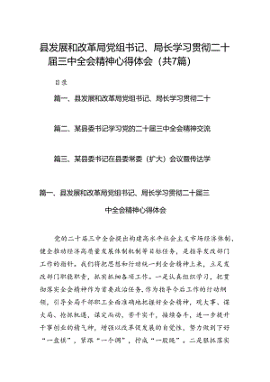县发展和改革局党组书记、局长学习贯彻二十届三中全会精神心得体会（共7篇）.docx