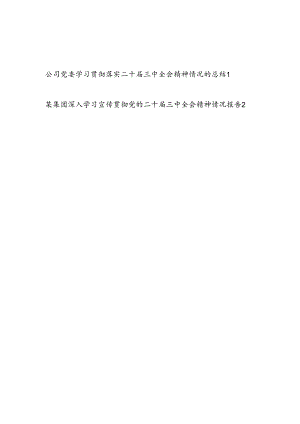 国企集团公司党委深入学习贯彻落实党的二十届三中全会精神情况的工作总结汇报2篇.docx