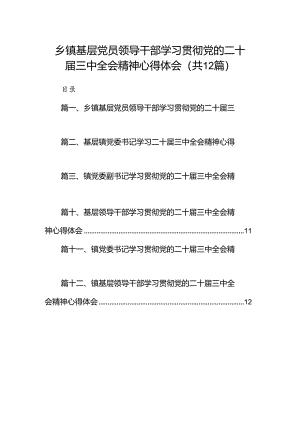 乡镇基层党员领导干部学习贯彻党的二十届三中全会精神心得体会12篇（最新版）.docx