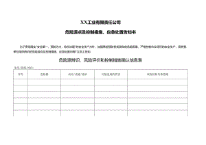 XX工业有限责任公司危险源点及控制措施、应急处置告知书（2024年）.docx