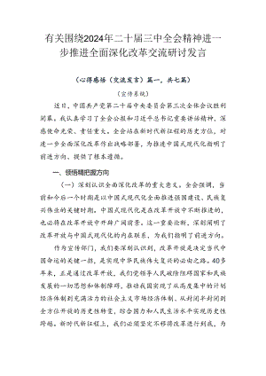 有关围绕2024年二十届三中全会精神进一步推进全面深化改革交流研讨发言.docx