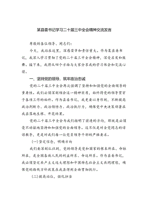 某县委书记学习二十届三中全会精神交流发言（共四篇）.docx