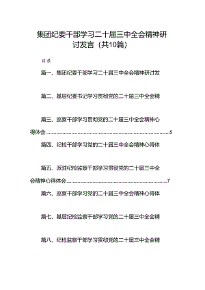 （10篇）集团纪委干部学习二十届三中全会精神研讨发言范文.docx