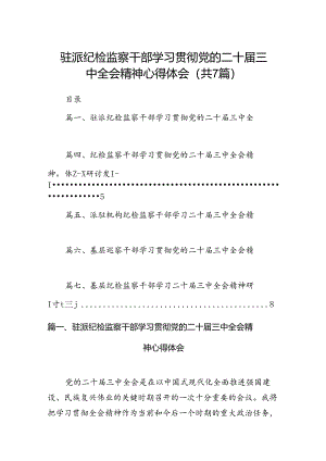 驻派纪检监察干部学习贯彻党的二十届三中全会精神心得体会(7篇集合).docx