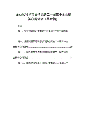 企业领导学习贯彻党的二十届三中全会精神心得体会12篇（详细版）.docx