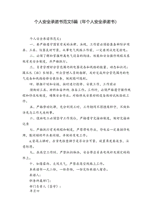 个人安全承诺书范文5篇(年个人安全承诺书).docx