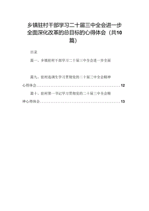 （10篇）乡镇驻村干部学习二十届三中全会进一步全面深化改革的总目标的心得体会范文.docx