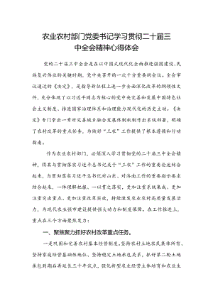 农业农村部门党委书记学习贯彻二十届三中全会精神心得体会.docx