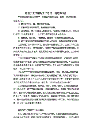 销售员工试用期工作总结（精选32篇）.docx