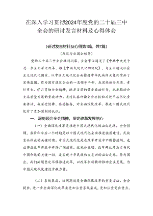 在深入学习贯彻2024年度党的二十届三中全会的研讨发言材料及心得体会.docx