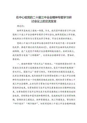 在中心组党的二十届三中全会精神专题学习研讨会议上的交流发言.docx