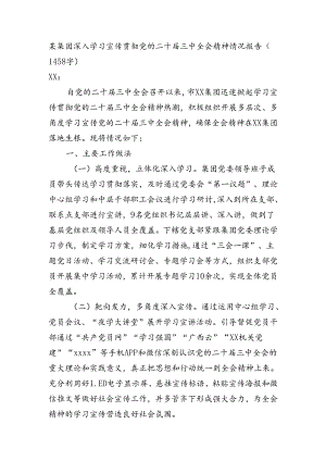 国企学习宣传贯彻党的二十届三中全会精神情况报告（1458字）.docx