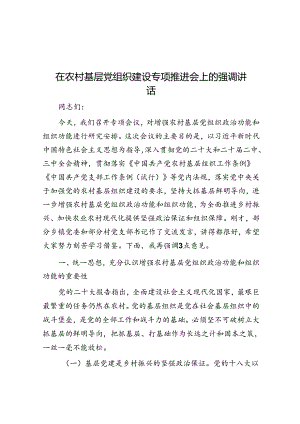 在农村基层党组织建设专题推进会上的强调讲话.docx