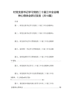 （10篇）村党支部书记学习党的二十届三中全会精神心得体会研讨发言范文.docx